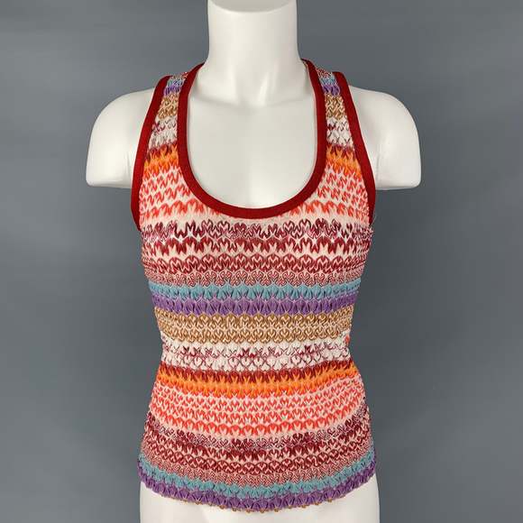MISSONI Tops - MISSONI Red Multicolour Rayon Blend Wrinkled Tank Casual Top